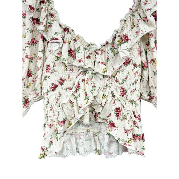 Free People Favorite Girl Top Tea Party Combo Floral Boho Ruffle Size Large - Picture 4 of 12